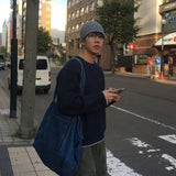 コントラストステッチラウンドニット