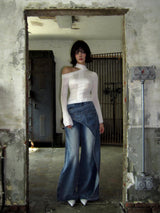 Wrap washing wide denim-PT