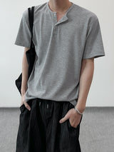 ワッフルヘンリーネックハーフTシャツ