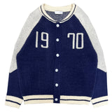 [UNISEX] 1970 バーシティカラーコンビネーション長袖オーバーフィットニットカーディガン (3 colors)