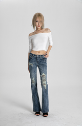 SEXXDEVIL White-Stitch Leopard Washed Jeans