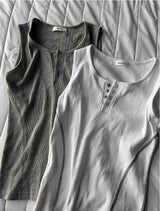 Henley Neck Side Track Muscle Fit Sleeveless