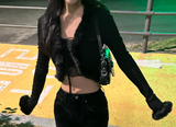 (HIP SHAPING/DATE LOOK) ベルベットストレッチデニムローライズブーツカット