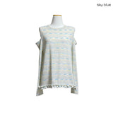 (2color) Frill Slub Stripe Cut-Out Shoulder Long Sleeve Tee