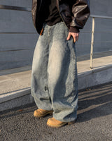 Dot heavy brushed balloon denim pants