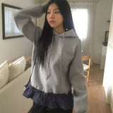 ティファチェックフリルレイヤードフードTシャツ