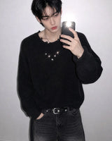 (UNISEX)スタッズ オーバーニット
