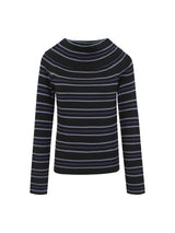 Stripe Slim Off-Shoulder Long-Sleeved Knit T-Shirt