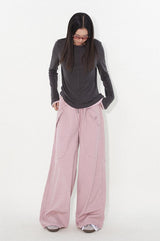 Relaxed and casual loose-fitting straight-leg pink pants, casual trousers