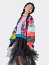 Korean Fabric Patchwork Crop Sweat Shirt
