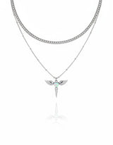 [NMIXX Jiwoo Necklace/Anti-tarnish] Angelic Wand Layered Necklace - Silver Color