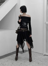 Roach chiffon unbalanced flare skirt