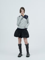 dot wrap layered hoodie / gray