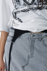 DAMAGED LONG DENIM SKIRT (GRAY)