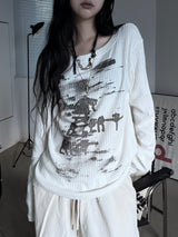 printed ribbed long sleeves (2color)