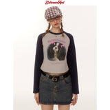 リボンドッグデザインラグラン長袖Tシャツ