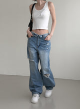 Folded Damage Denim Pants