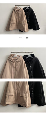 Tsuwon キルティドボタンフーディドコートジャケット