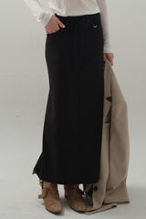 Drawstring Maxi Skirt_Black