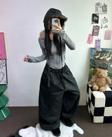 オーバーバルーンカーブデニムロングパンツ🖤💙2カラー