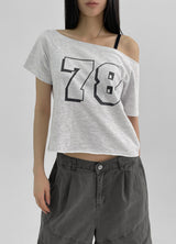 [MADE] Chapley Lettering Off-shoulder Short Sleeved T-shirt