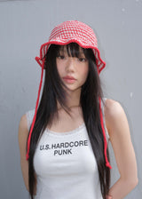 Stripe String Bucket Hat - Red