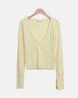 Poin Deep V-Neck Button-Sleeve Long-Sleeve T-Shirt