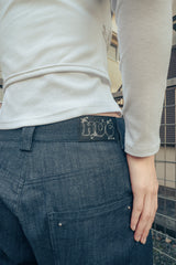 Tucked denim pants (Blue)
