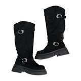 Amber Trail Buckle Belt Suede Long Boots (2 colors)