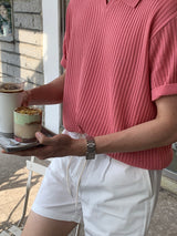 LMN Romal エアクールバリオープンカラーVネック半袖ニット (10 colors)