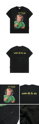 24FW ヘッドセットボーイレタリングベビーフェイス半袖Tシャツ ブラック