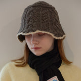 Triple Cable Knit Bucket Hat (Charcoal)