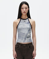DENIM PRINTED HALTER KNIT