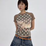 プリント ラグラン Tシャツ_ブラウン