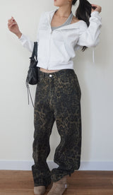 leopard denim pants