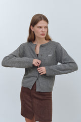 YUSE LOGO LAMSWOOL BASIC KNIT CARDIGAN - GRAY