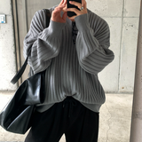  Isabelle Vienna V-Neck Loose Fit Ribbed Long Sleeve Knit