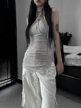 halter strap slit layered one piece (2color)