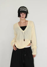 LINEN DEEP V-NECK KNIT