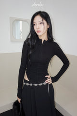 Half Turtle Side Shirring Long Sleeve Zip-Up