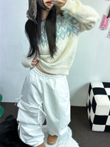 フリース❤ストリング🎀リボンカーゴナイロンポケットパンツ🖤🎀2カラー