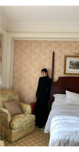 Half Turtleneck Black Flared Long Dress