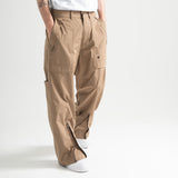 Poly Cotton RIB Track Zip Pants - BEIGE