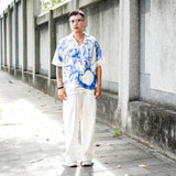 和風の裾ボタン付きストレートパンツ