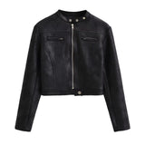 Bern Curve Panel Crop Leather Jacket