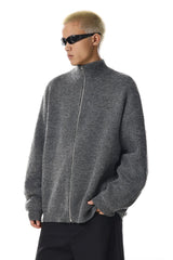 Grey Zip Knit Cardigan