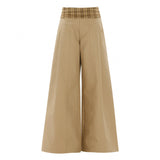 Khaki Check Wide-Leg Elastic Waist Trousers