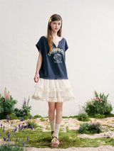 MAQI Lettering Print Layered Tulle Mini Dress
