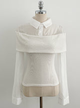 Monta Color Matching Off-Shoulder Knit Layered Shirt