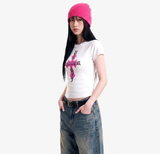 ストレッチ コットン スリム ショートスリーブ Tシャツ クロス ホワイト